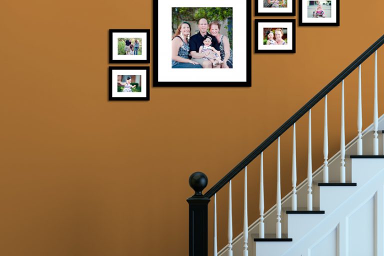 Photographs on a stairway
