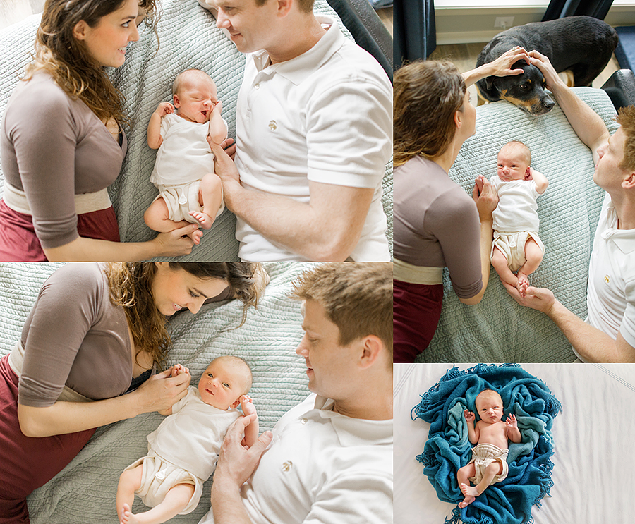 beautiful baby boy with new parents celebrating birth